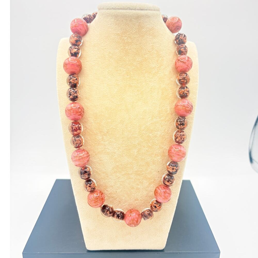 Artisan Lampwork Glass Necklace – Copper Fluss Pink & Brown Beads